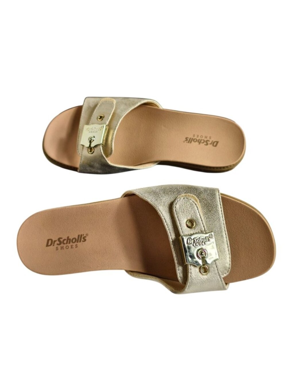 Dr. Scholls Womens 6 Buckle Slide Sandals Island Icon Gold Metallic Comfy NEW - Picture 5 of 7
